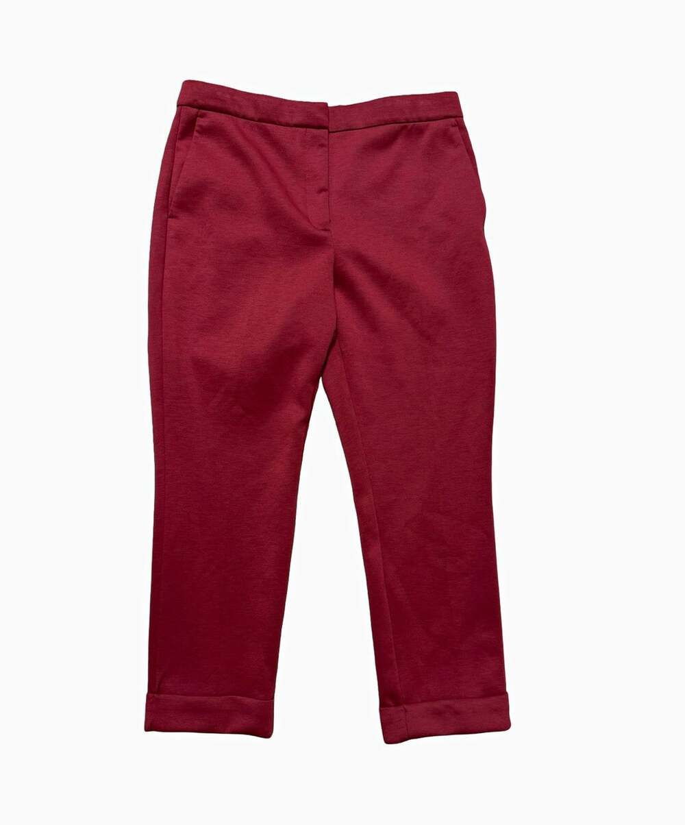 Ann Taylor Women’s Red Solid Flat Front Pants Regular Machine Washable Stretch